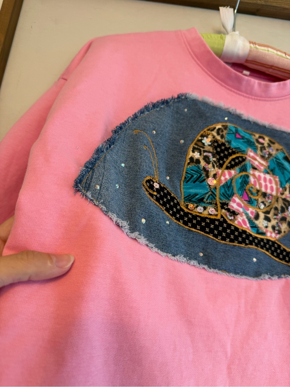 Upcycled Pink Snail Patch Short Sleeve Top - Picture 3 of 4